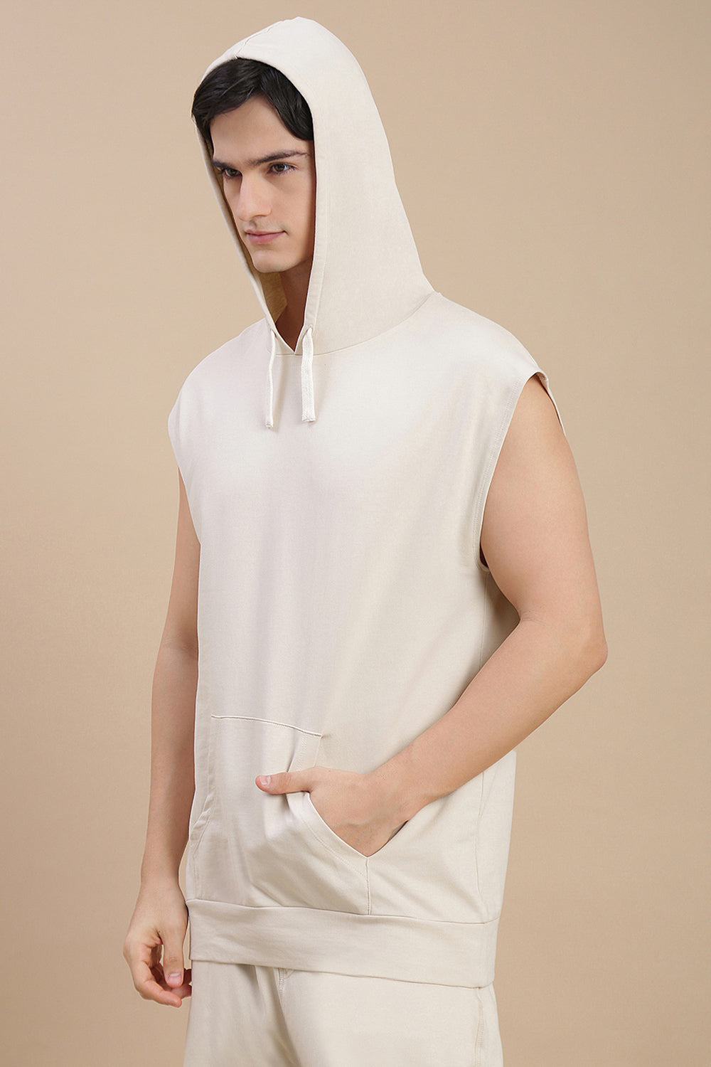 Men Grey Sleeveless Hoodie