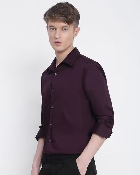 Men Wine Slim Fit Shirt