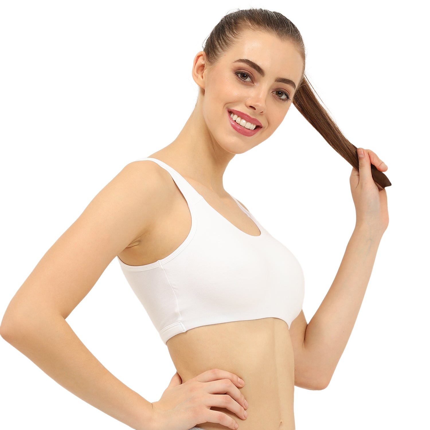 Non-padded Non-wired Full Coverage Slip-on Moulded Double Layered Sports Bra