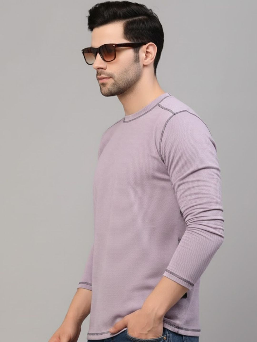 Men Purple Round Neck Polyester T-Shirt