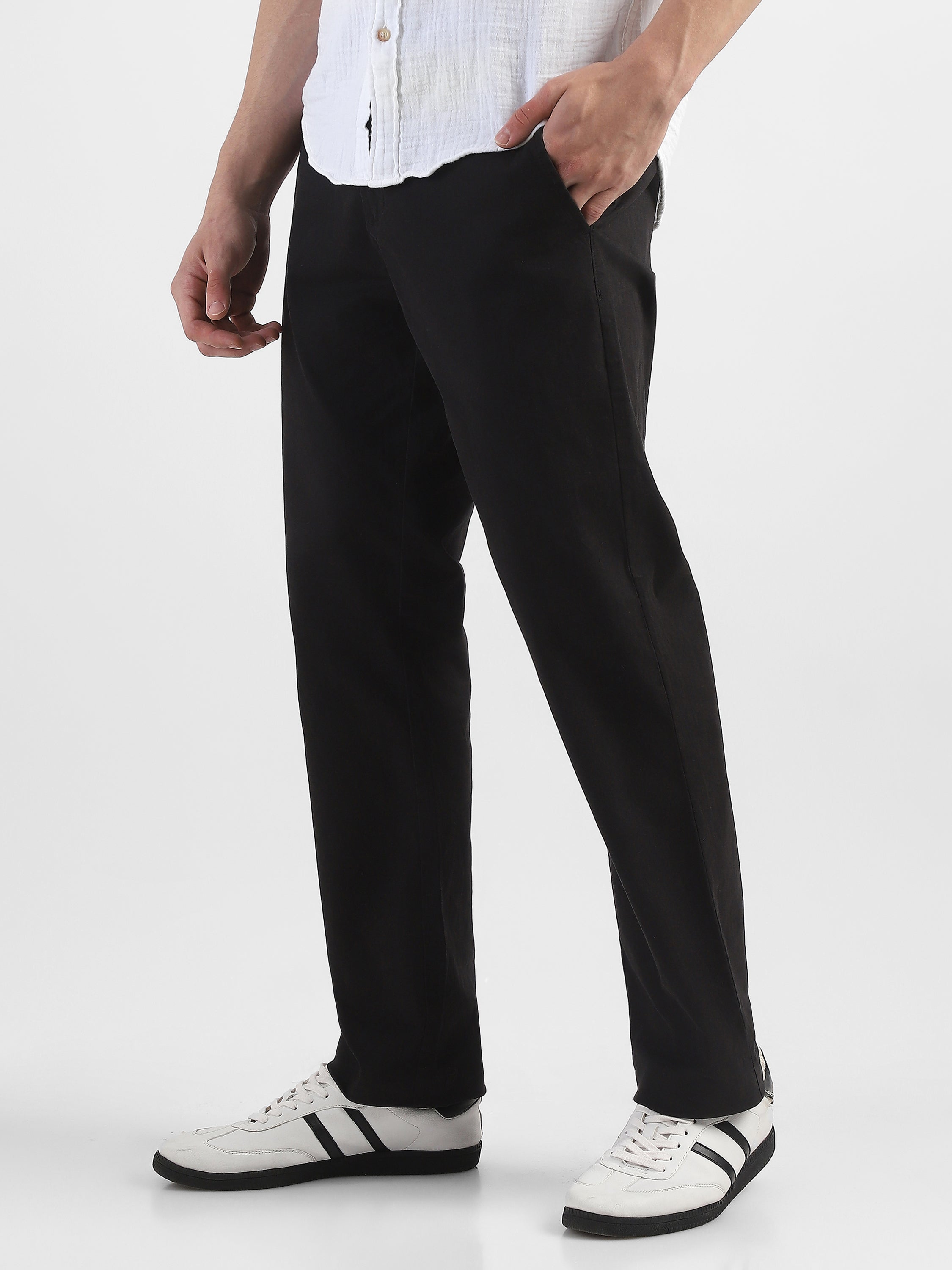 Men Black Mid Rise Formal Trouser