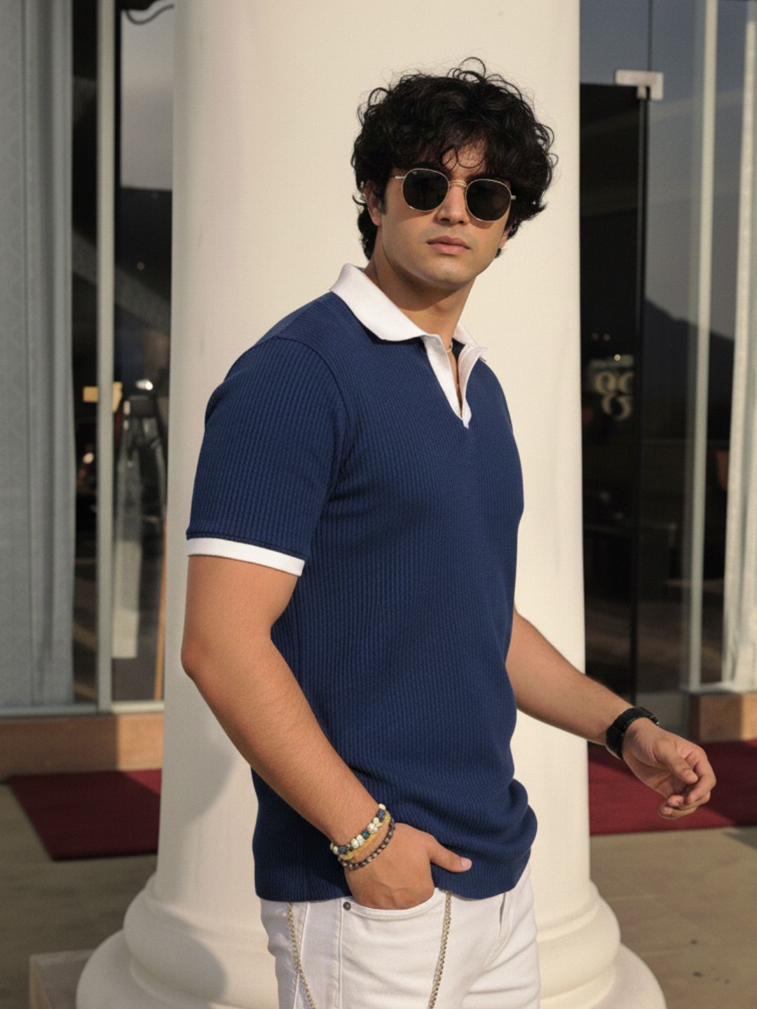 Men Navy Blue Polo T-Shirt