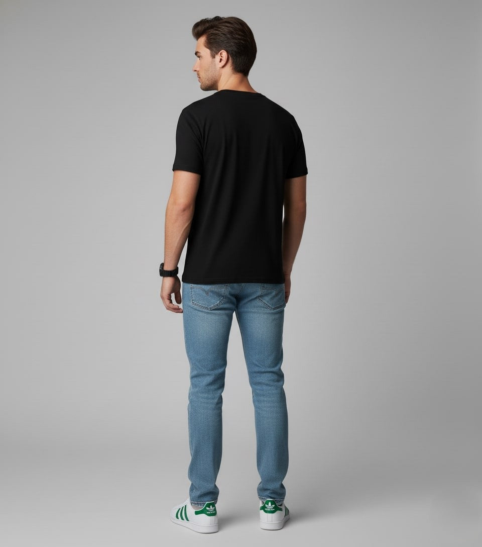 Men Printed Black Cotton Tshirt