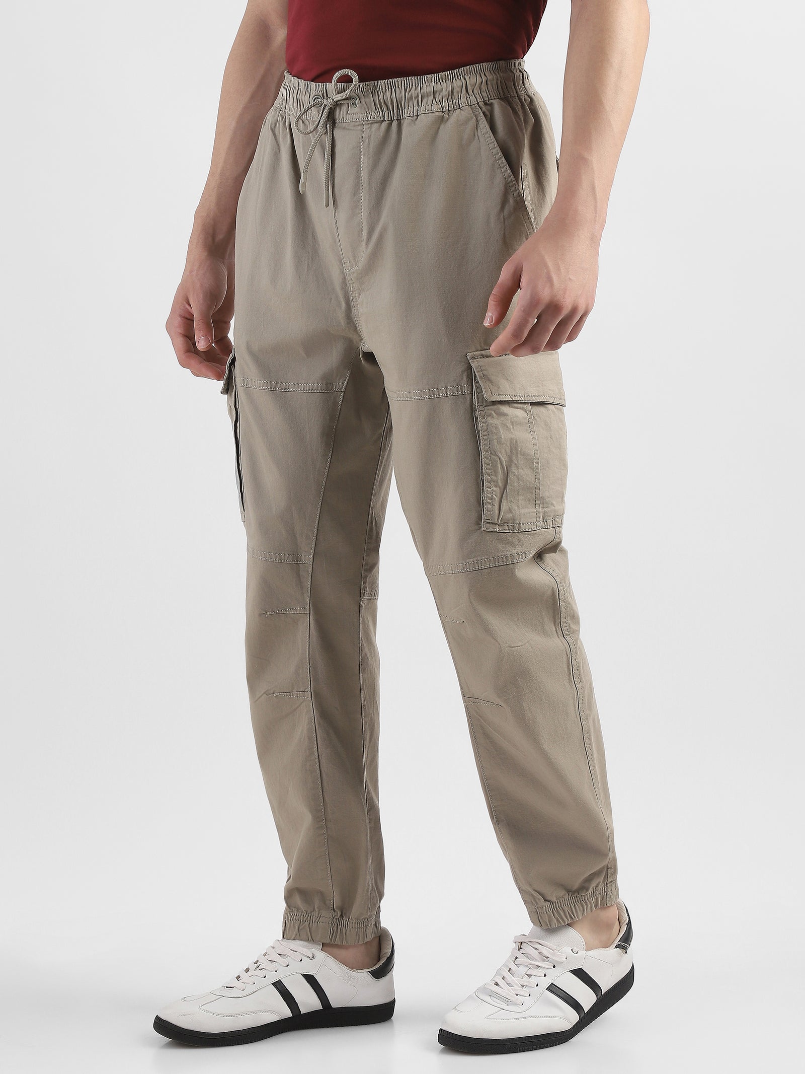Men Light Green  Cotton Blend Cargo Jogger Pants