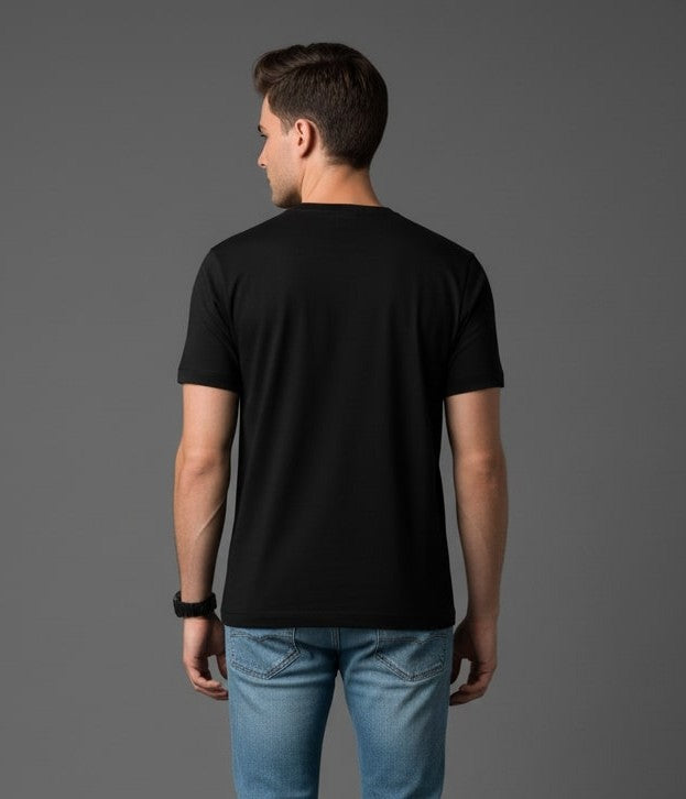 Men Printed Black Cotton Tshirt