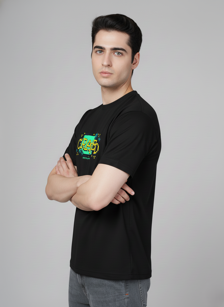 Men Cotton Black Printed Tshirt