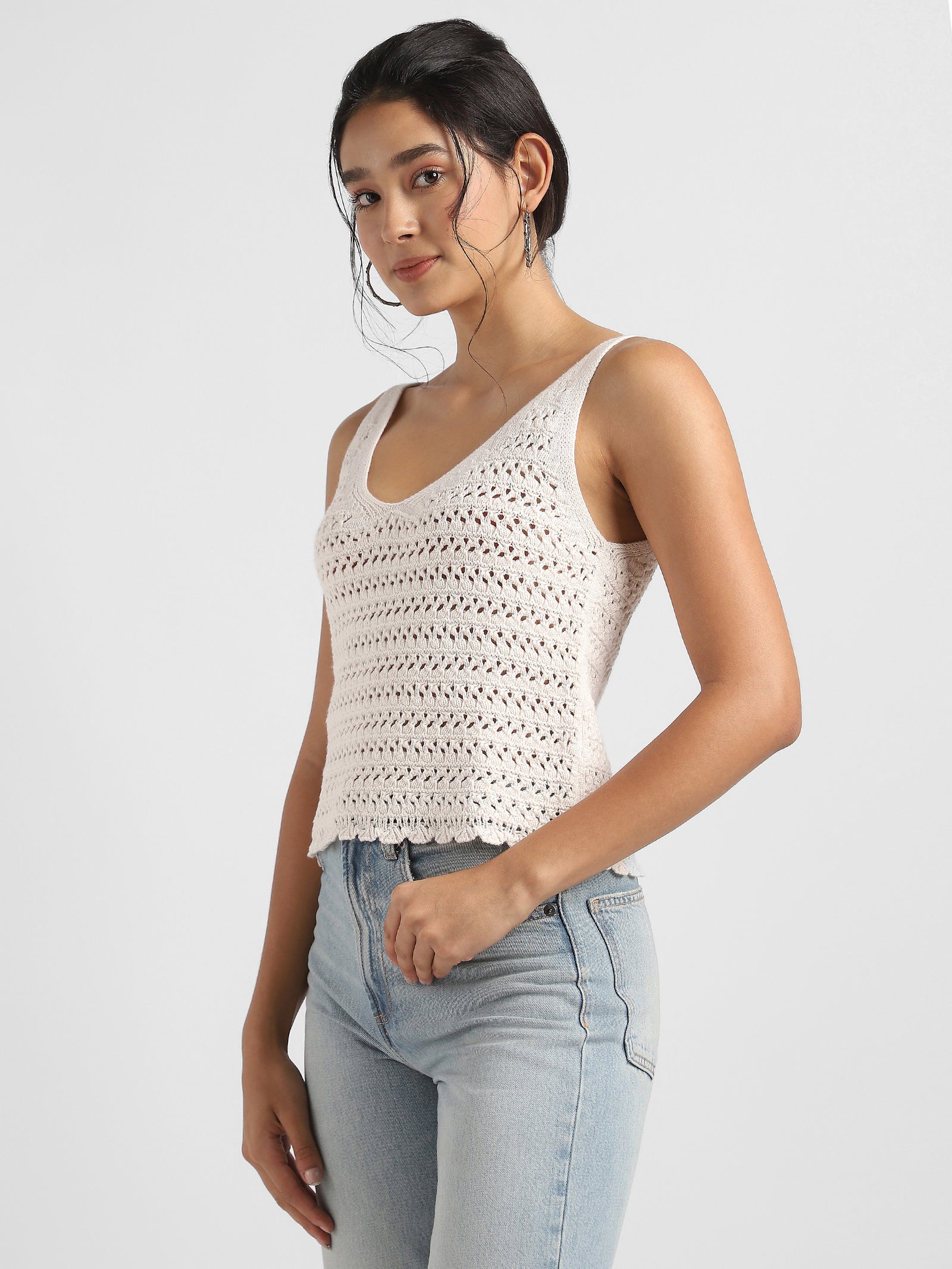 Women Cream Crochet Top