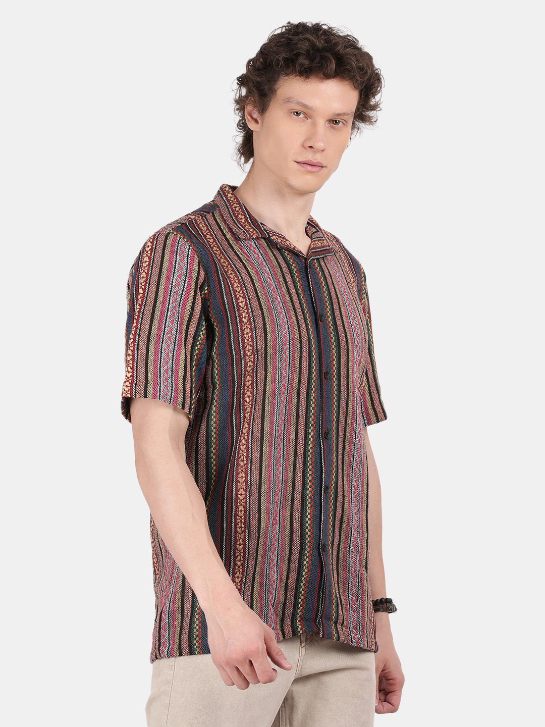 Men Pink Slim Fit Spread Collar Half Sleeve Casual Shirt