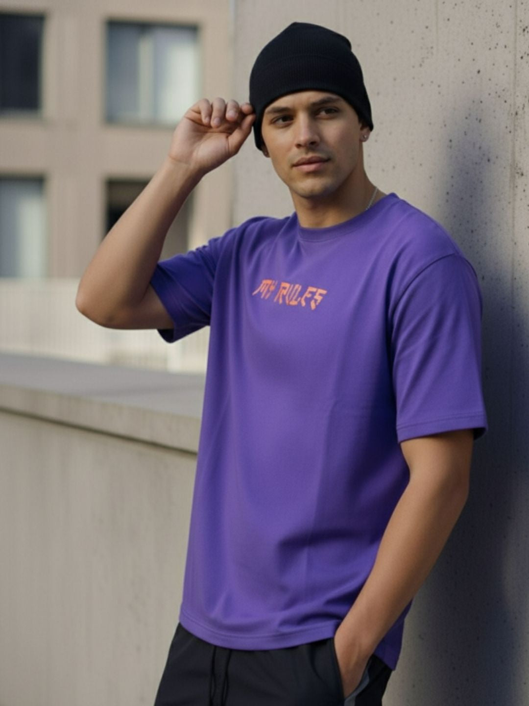 Men Purple Oversized Printed T-shirt