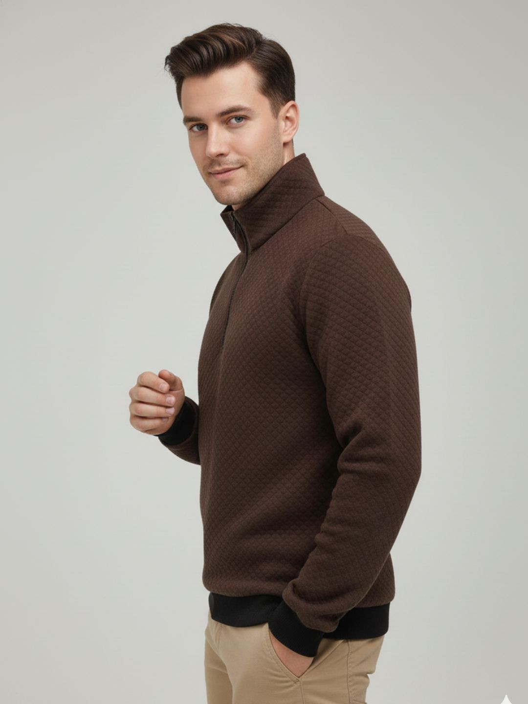 Men Brown Quilted Sweatshirt