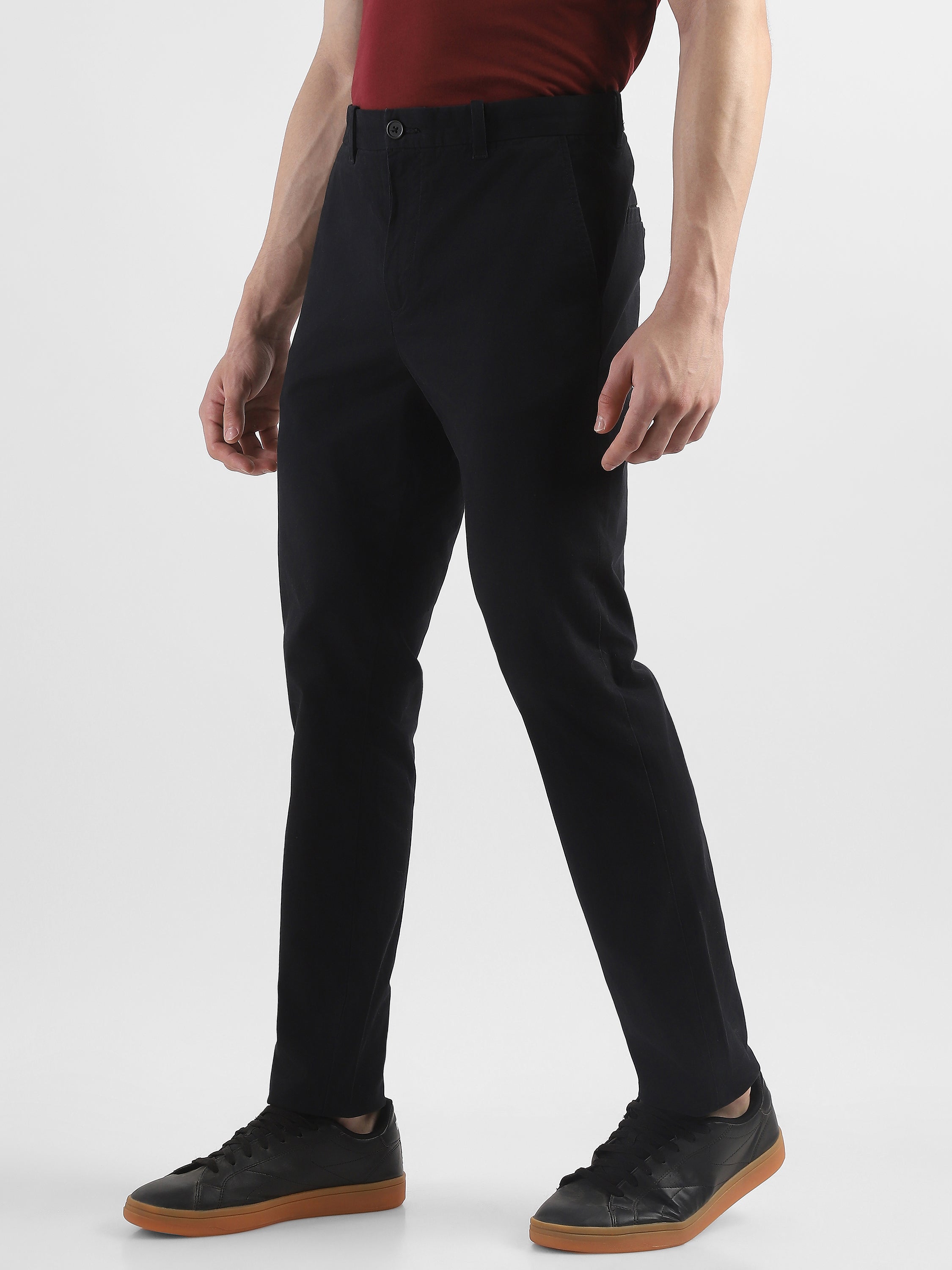 Men Black Mid Rise Formal Trousers