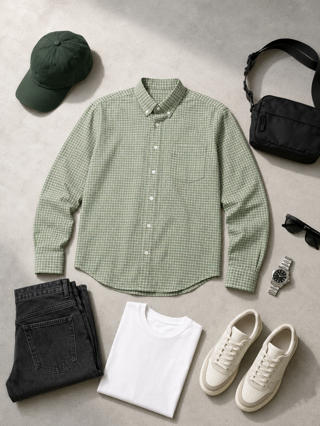 Men Green Micro Check Shirt