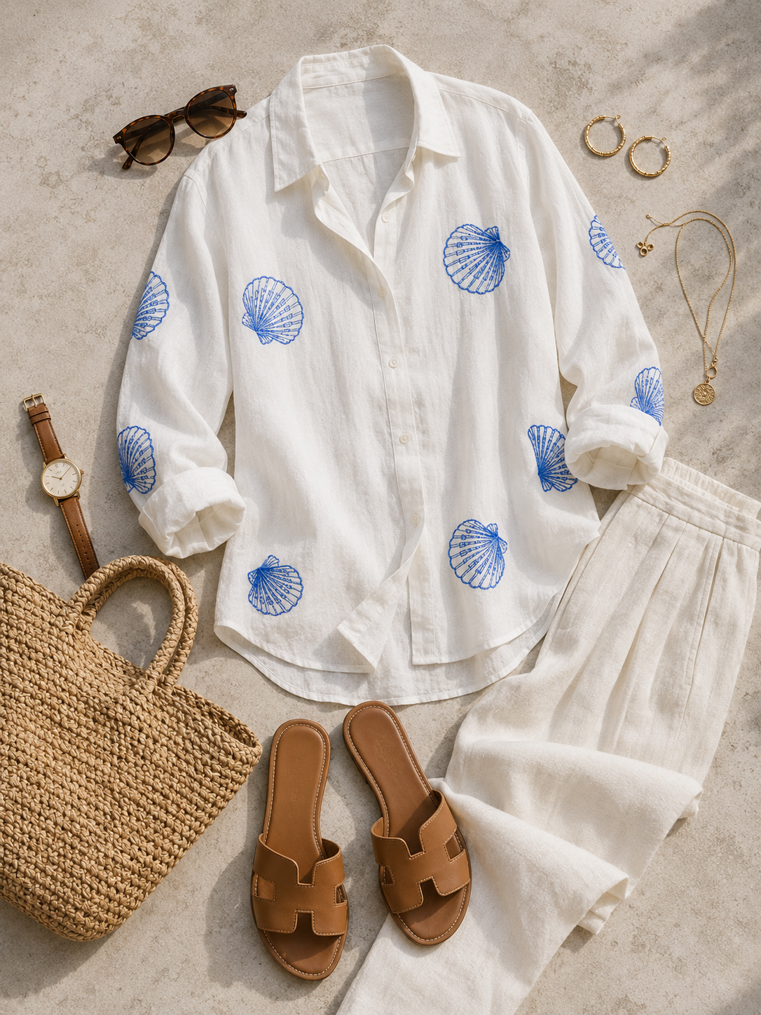 Women White Shell Embroidered high low Shirt