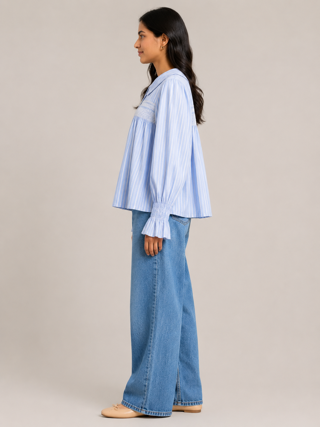 Women Blue Peter Pan Collar Top