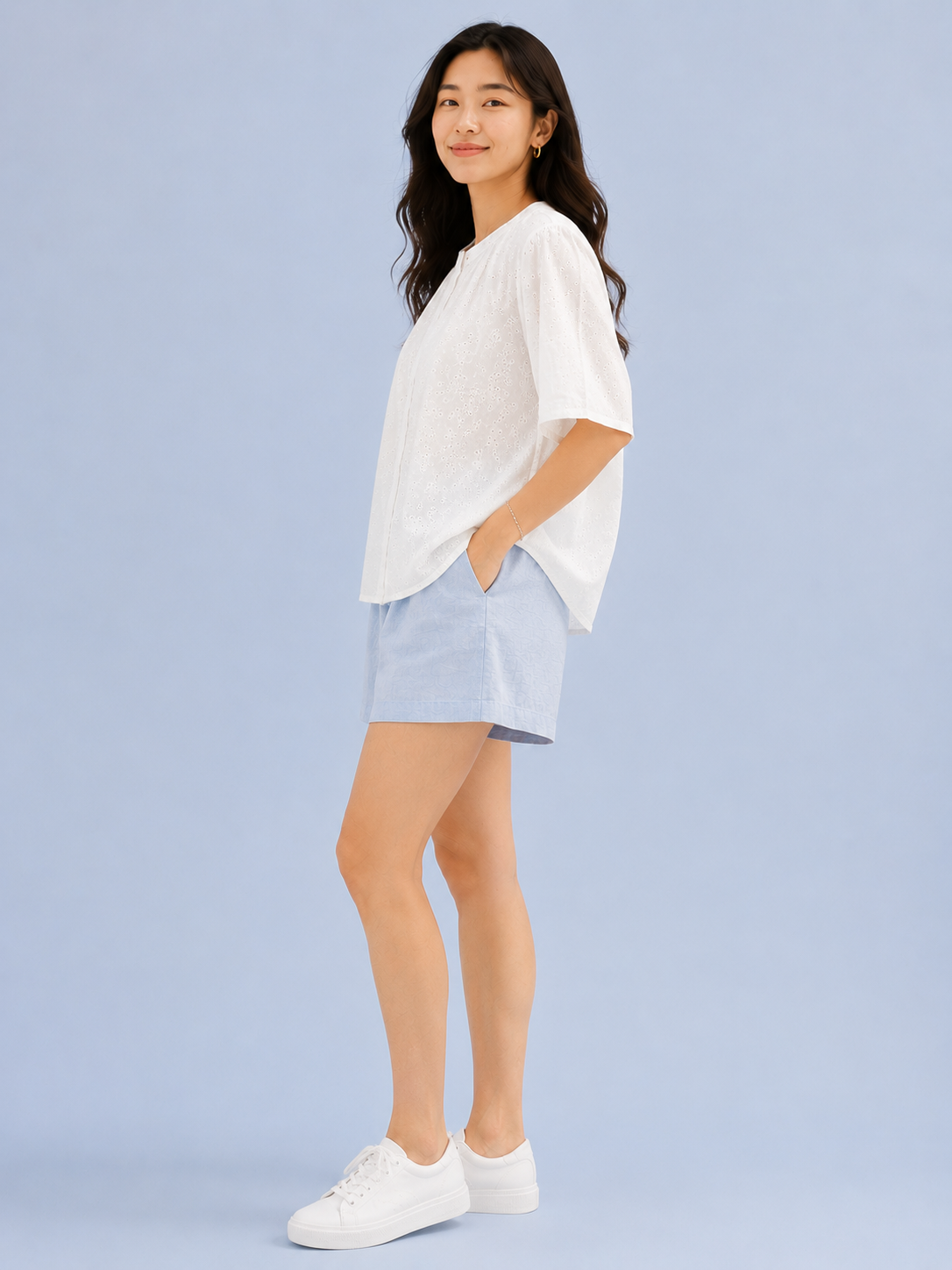Women White Broderie Flutter Sleeve Top
