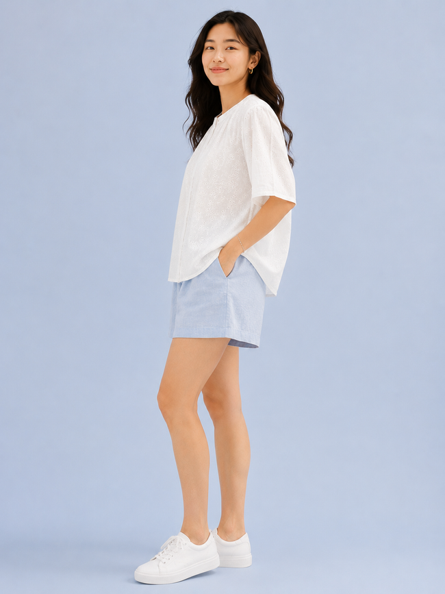 Women White Broderie Flutter Sleeve Top