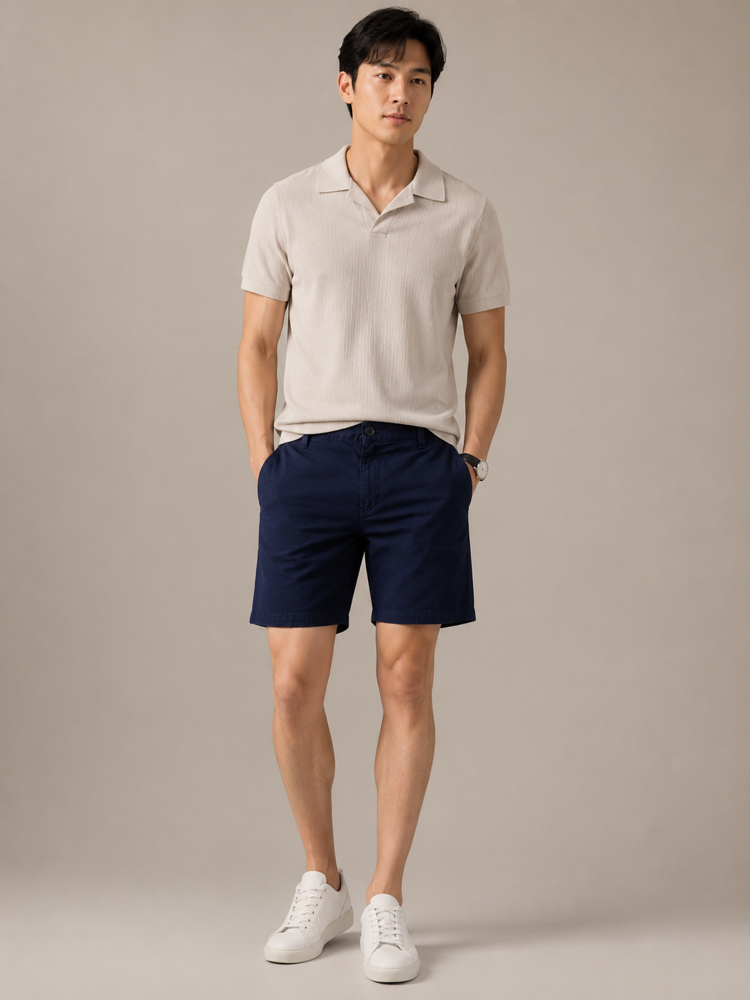 Men Navy Tailored Chino Shorts