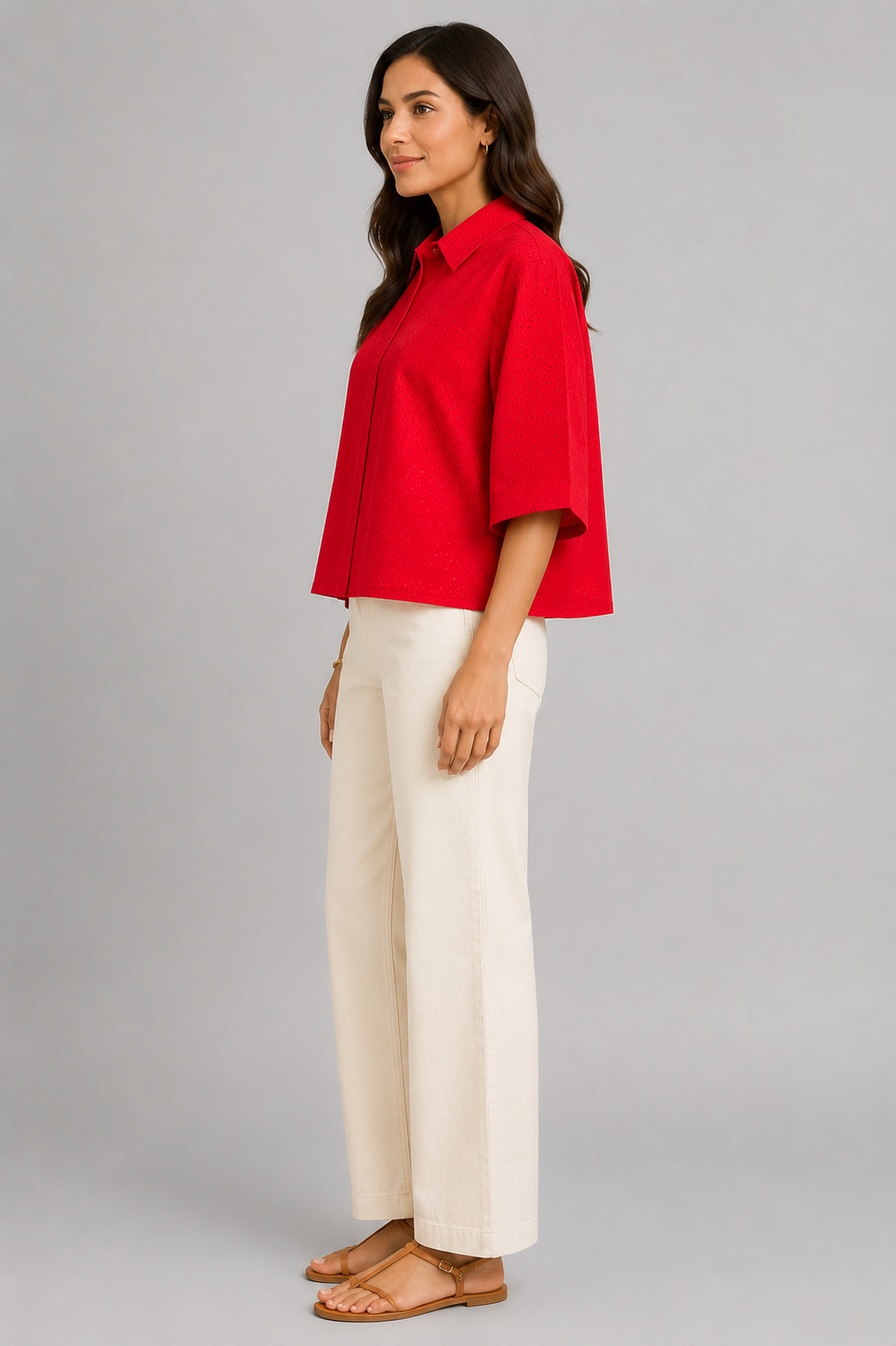 Women Red Shiffli Boxy Shirt