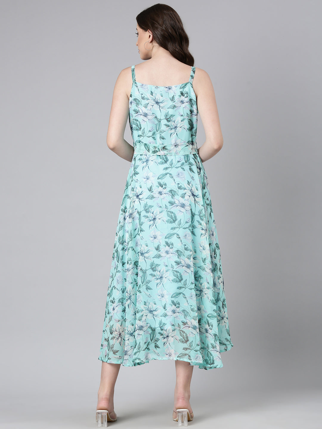 Women Blue Floral Chiffon Dress