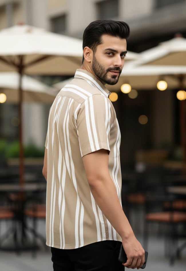 Men Beige Striped Shirt