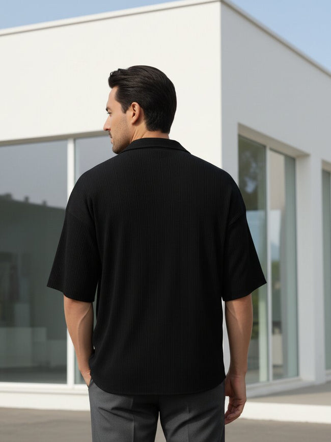 Men Black Button Down Collar Shirt