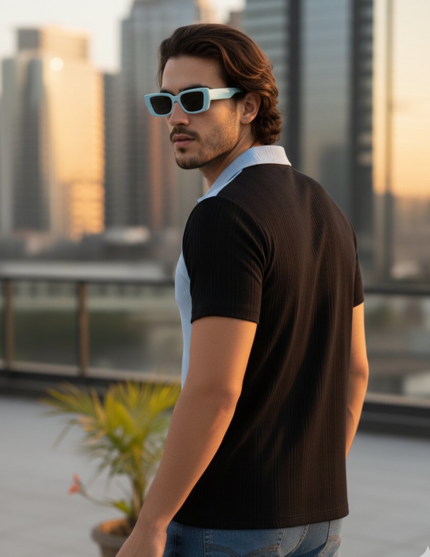 Men Blue Polo Neck T-Shirt