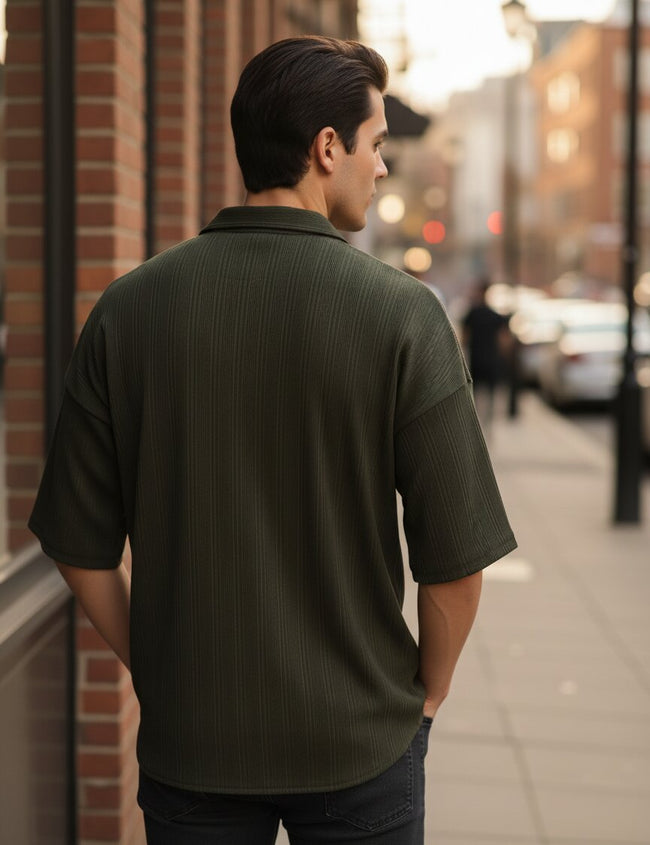 Men Olive  Button Down Collar Shirt