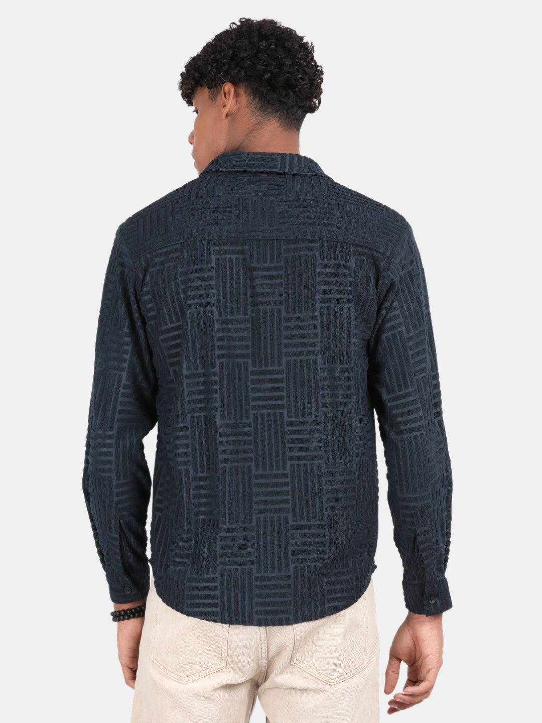 Men Blue Slim Fit Spread Collar Full Sleeve Casual Shirt