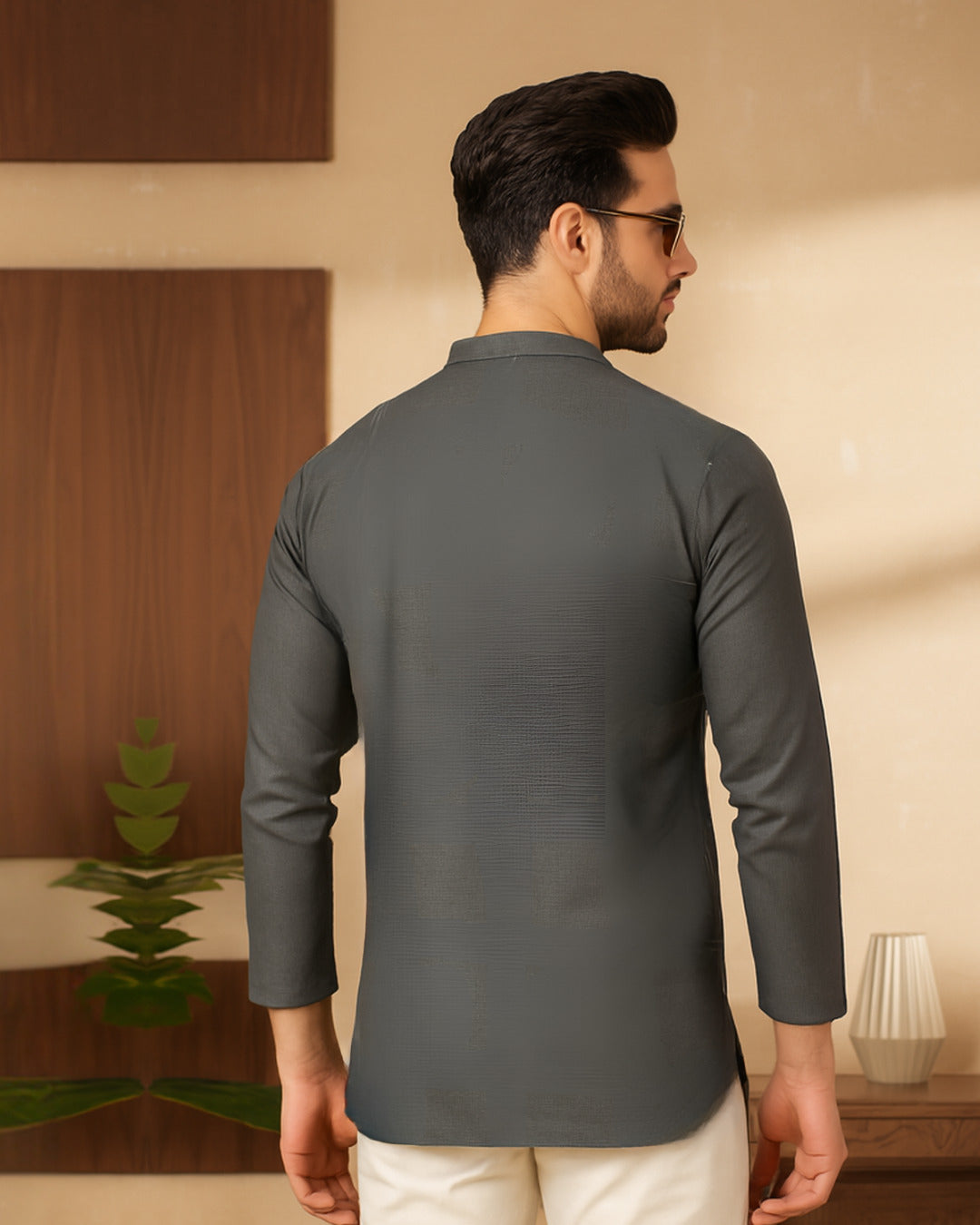 Men Grey Embroidered Kurta