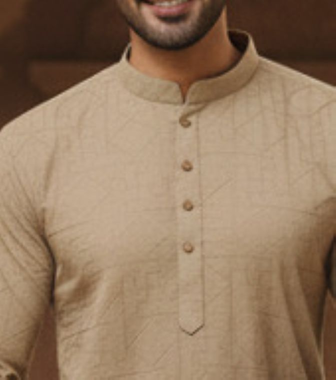 Men Beige Zig Zag Embroidered Kurta