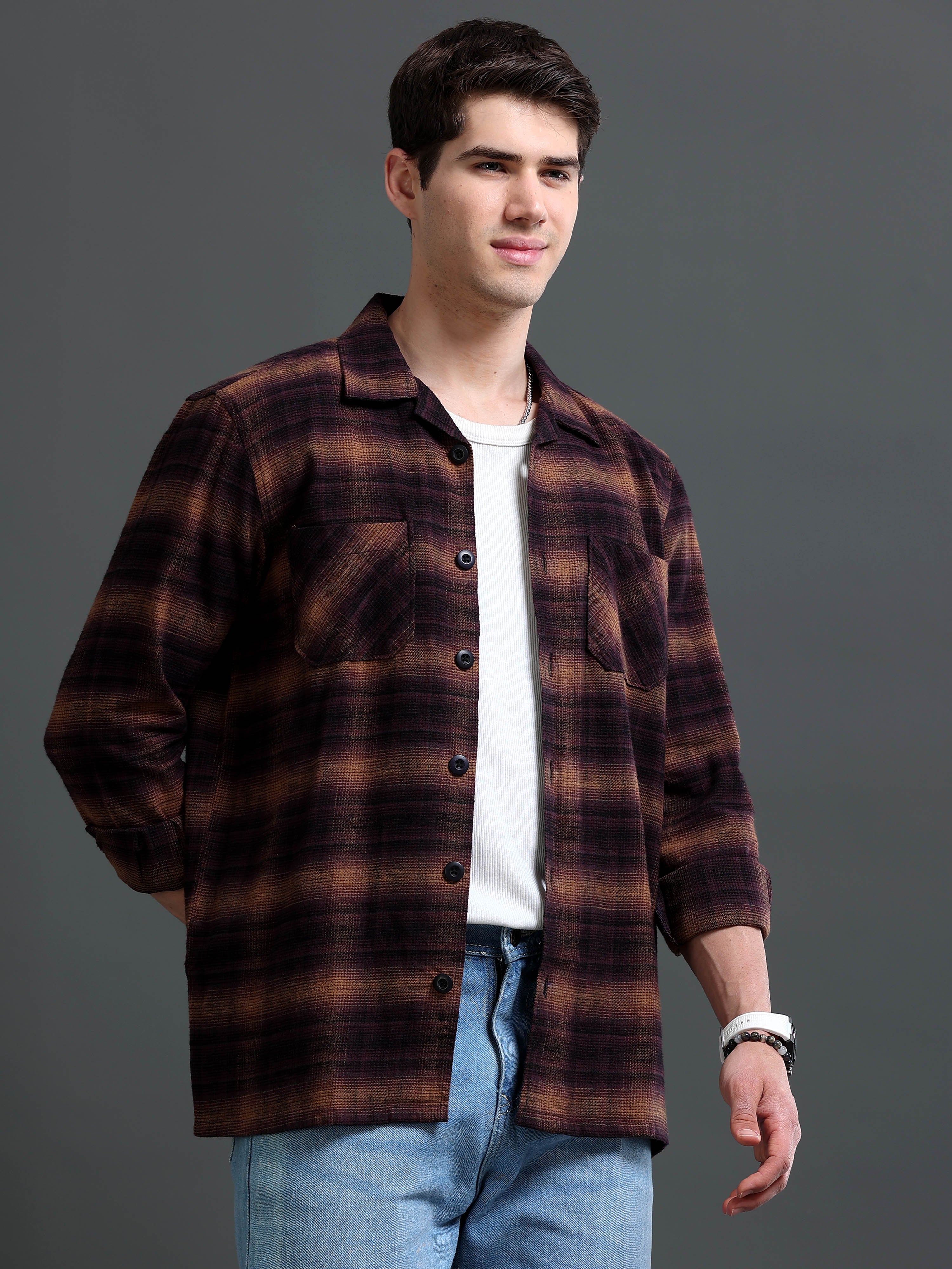 Men Burgundy Flannel Checked Shirt