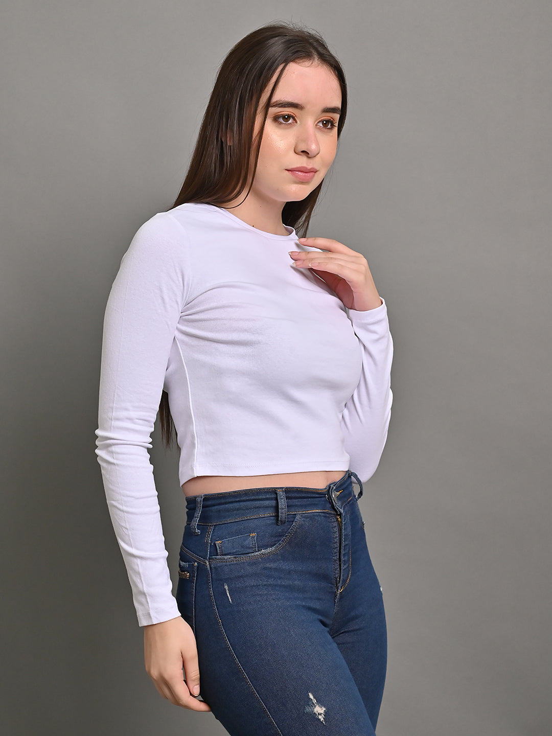 Women White Polyester Crop Top