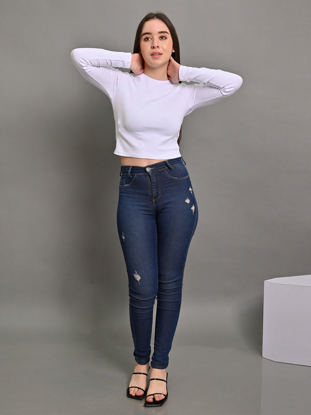 Women White Polyester Crop Top