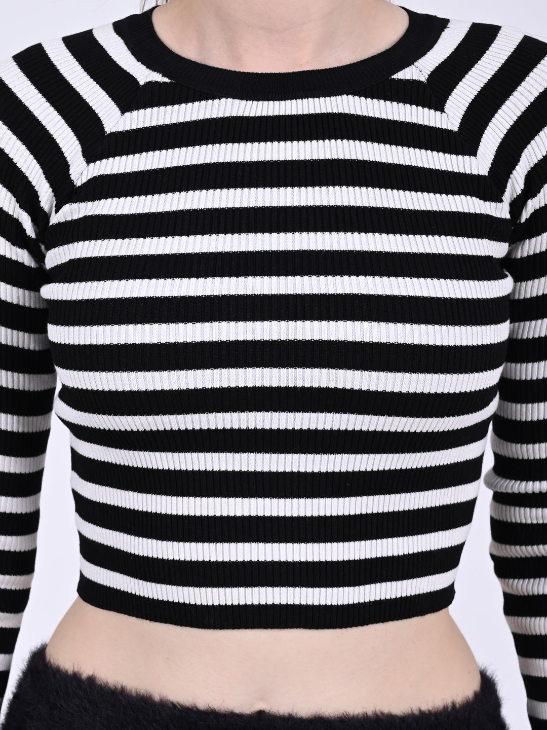 Women Black Striped Crop Top