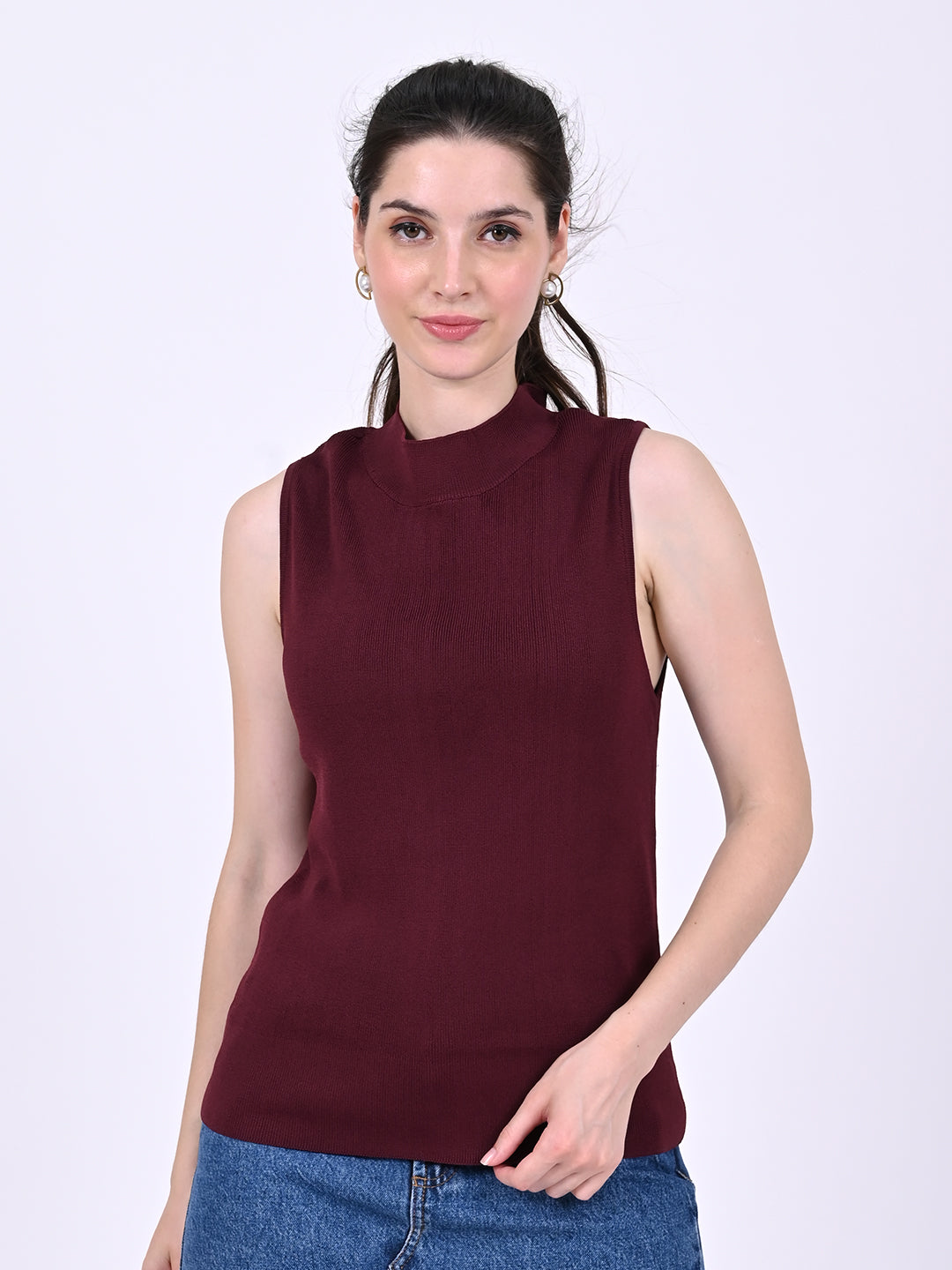 Women Wine Ribbed Tank Top