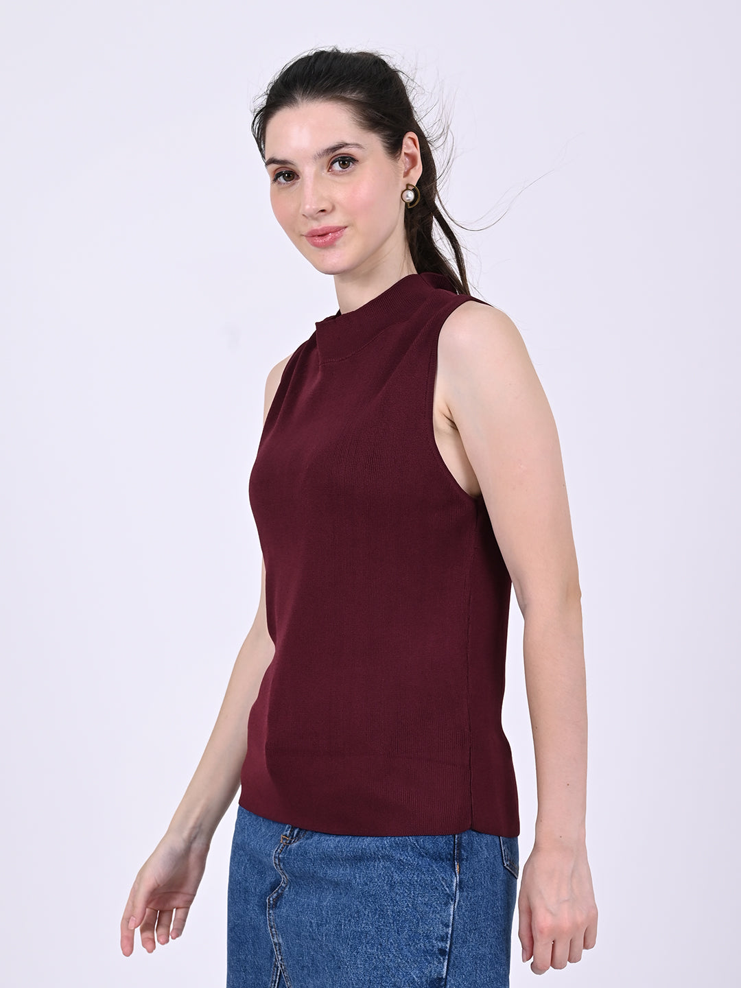 Women Wine Ribbed Tank Top