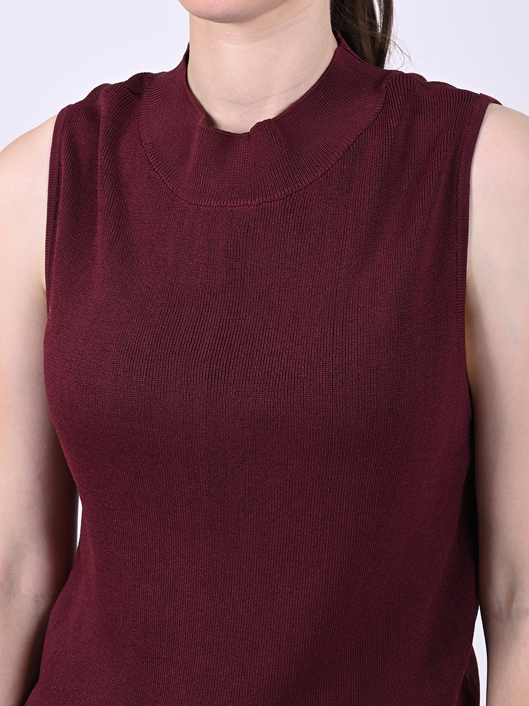 Women Wine Ribbed Tank Top