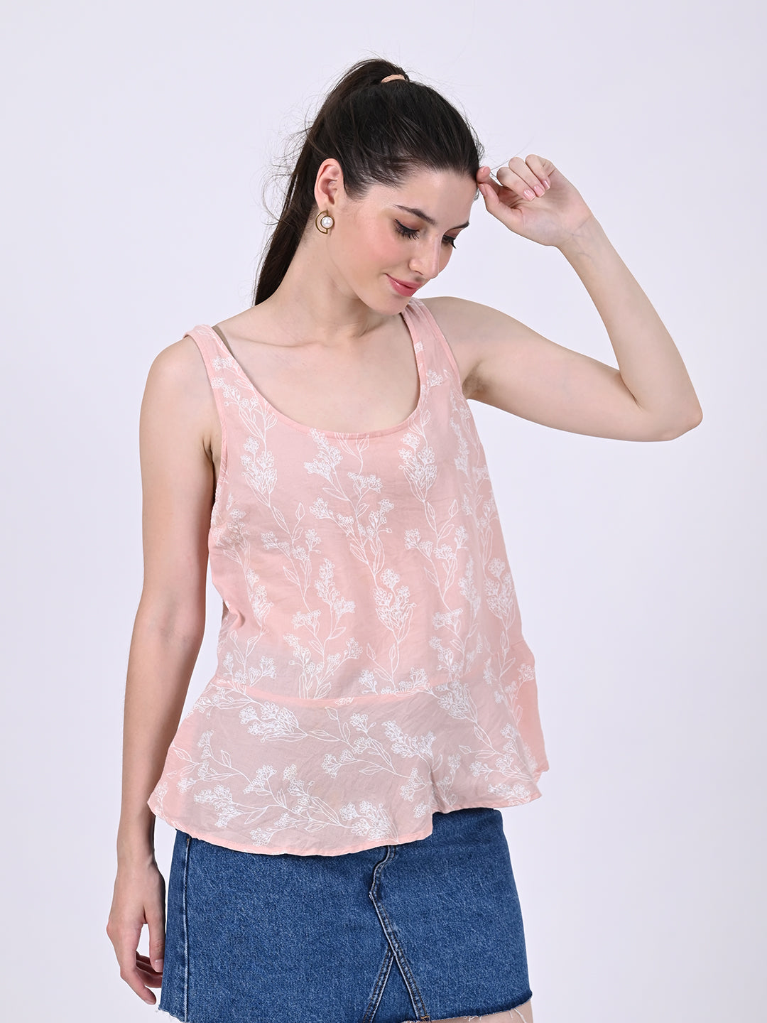 Women Light Peach Print Tank