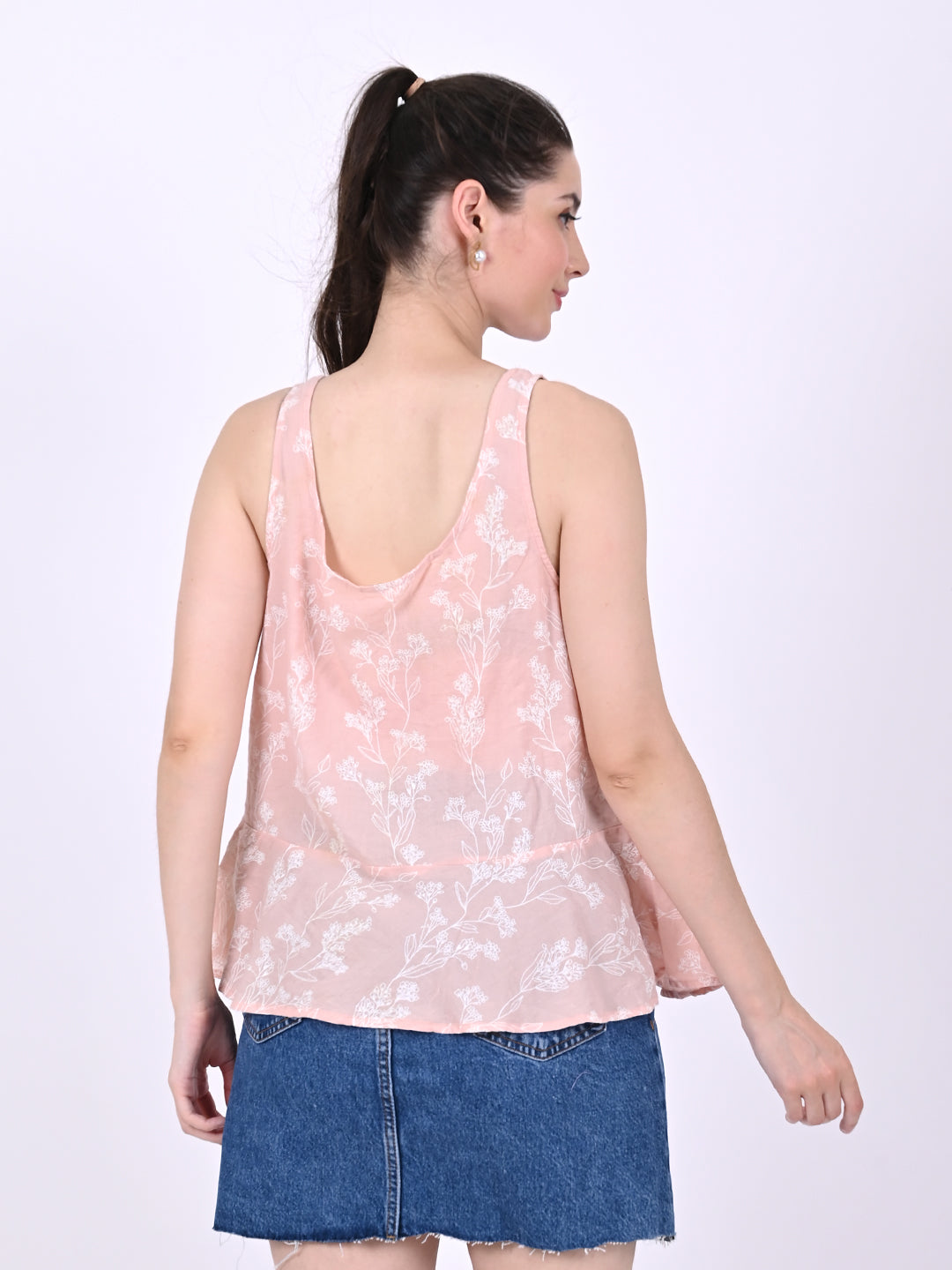 Women Light Peach Print Tank