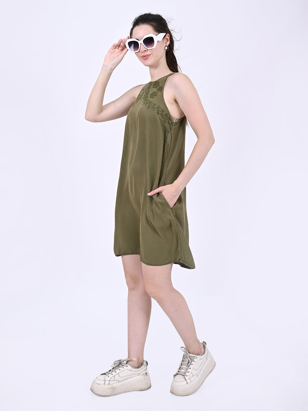 Women Olive Green Shift Dress