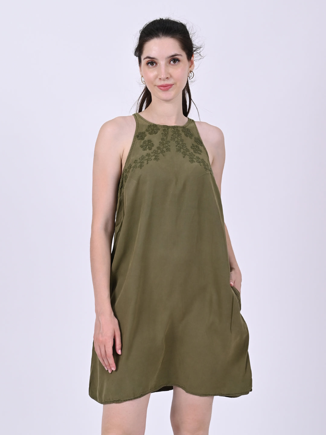 Women Olive Green Shift Dress