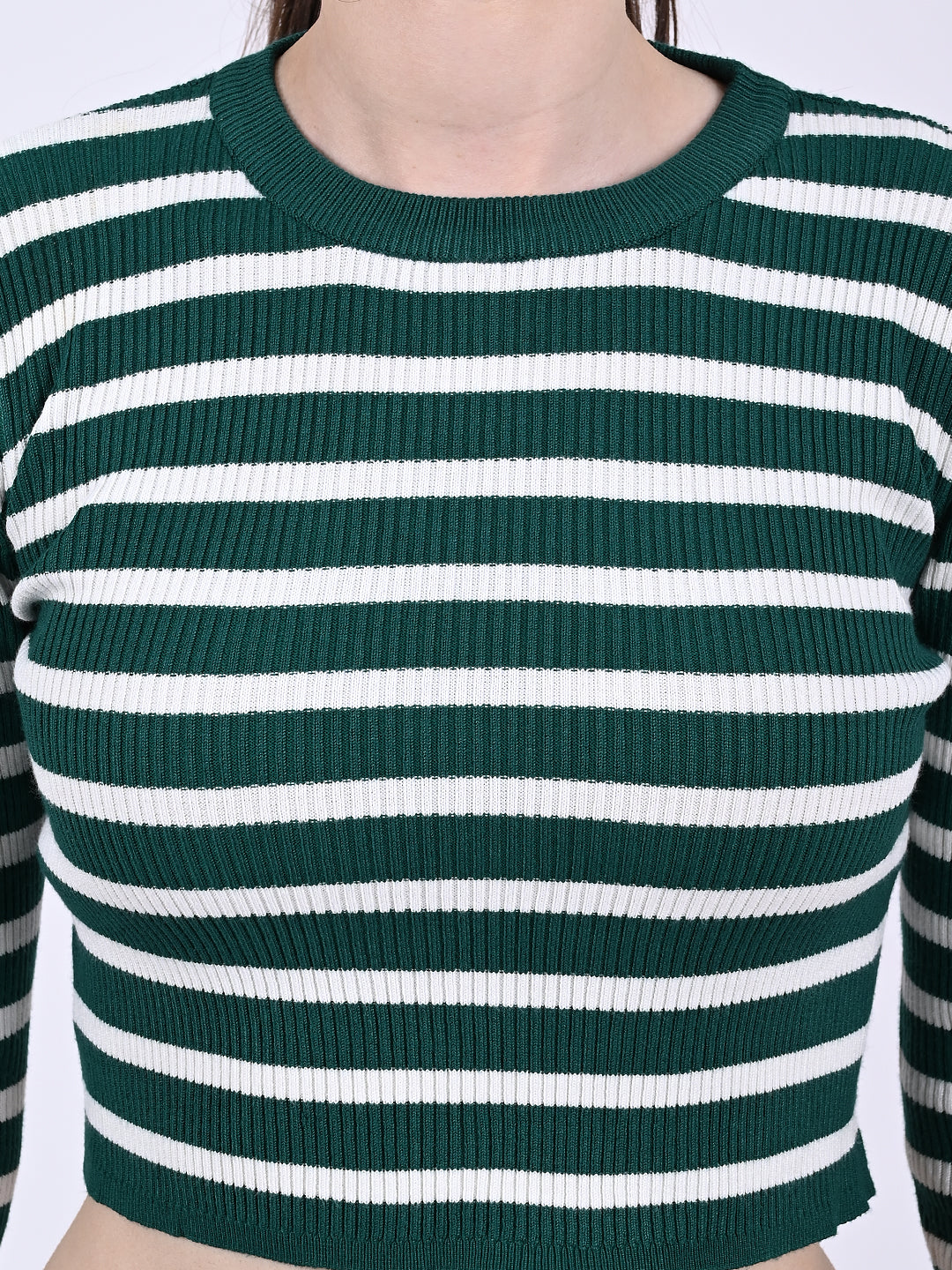 Women Green Striped Crop Top