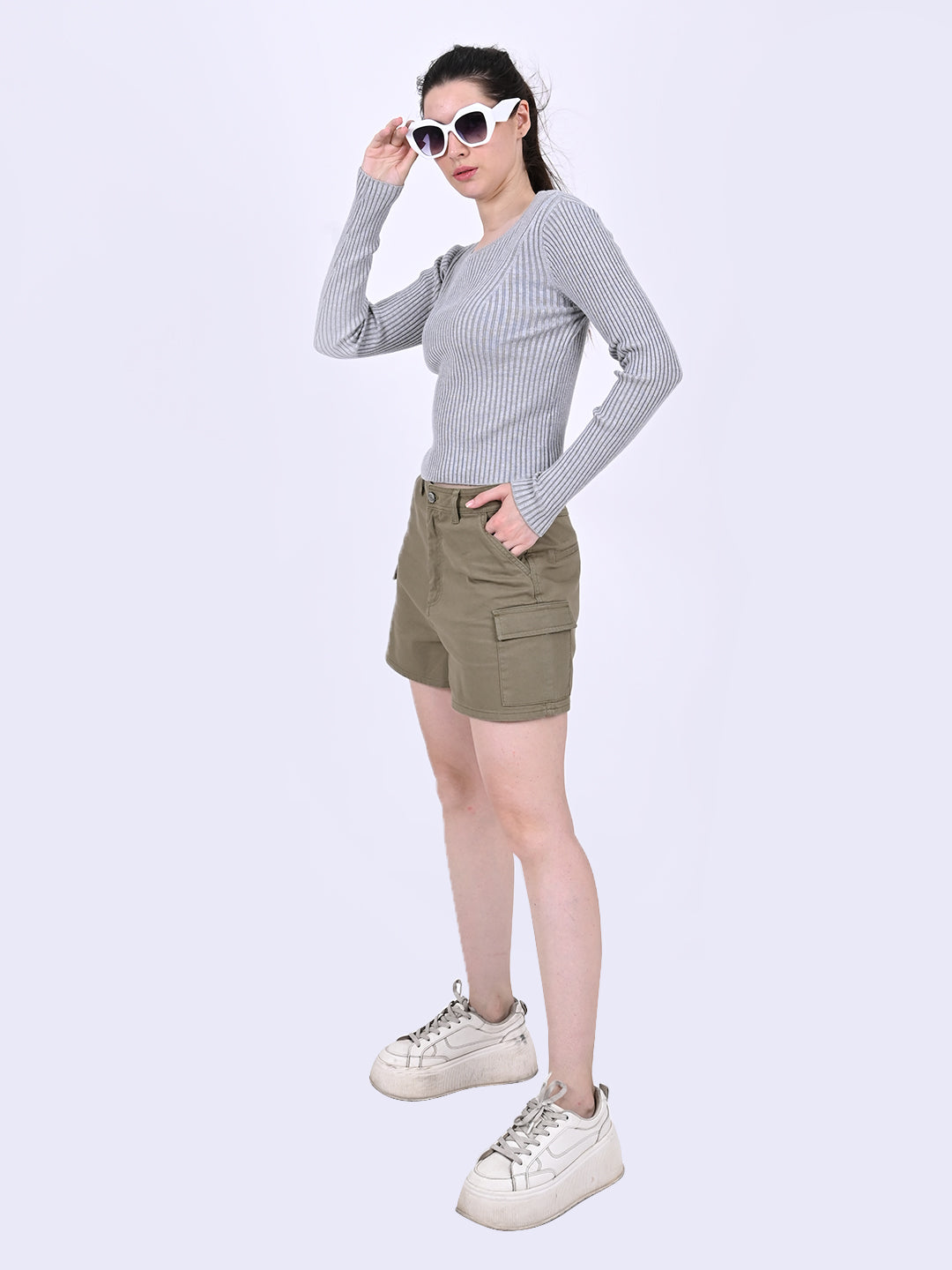 Women Dark Green Cargo Shorts