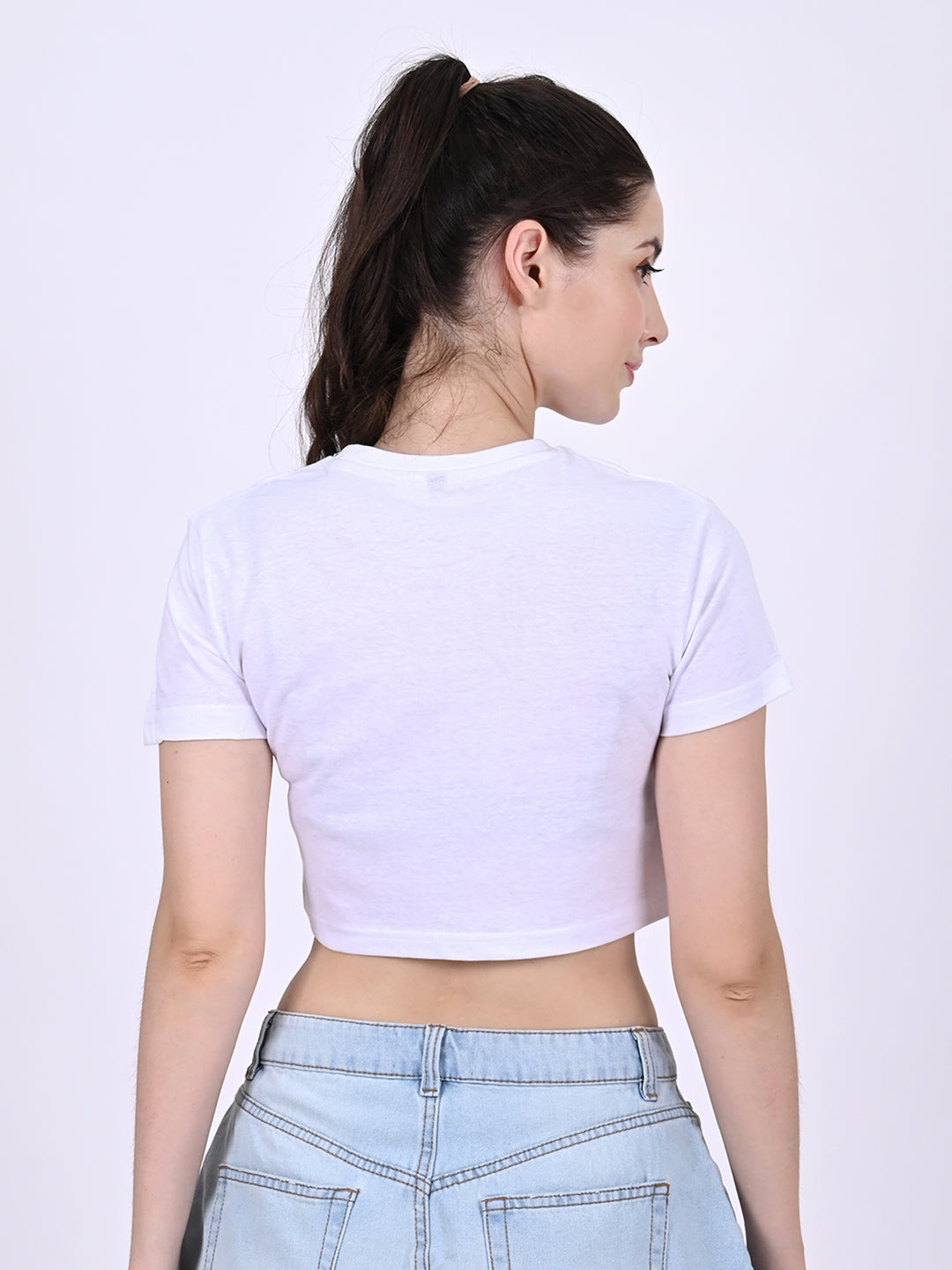 Women White Crop T-Shirt