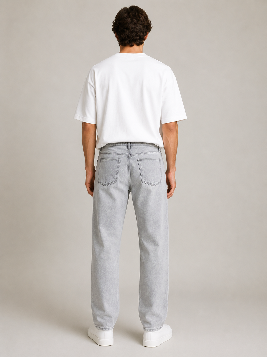 Men Light Grey Wide Leg Baggy Jeans
