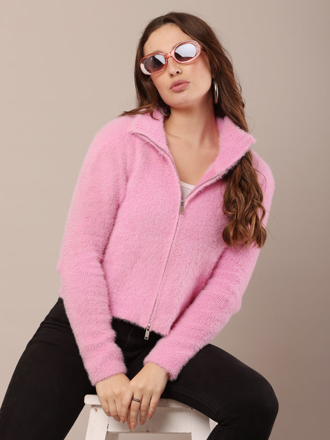 Women Pink Furr Sweatshirt