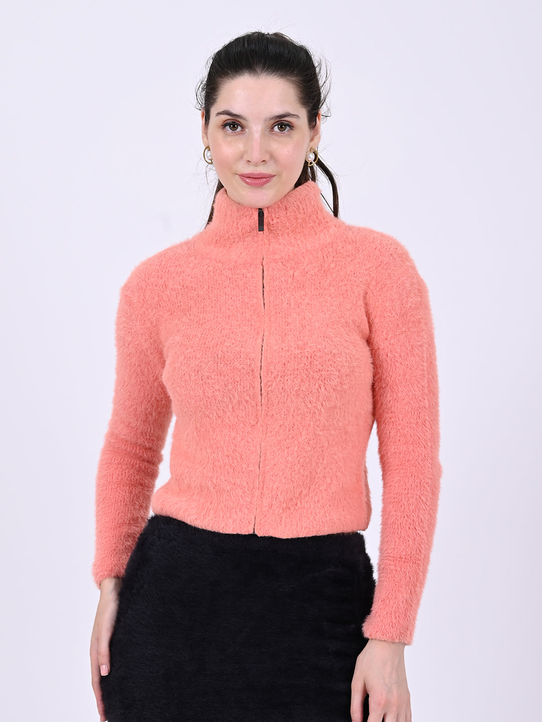 Women Peach Fur Sweatshirt