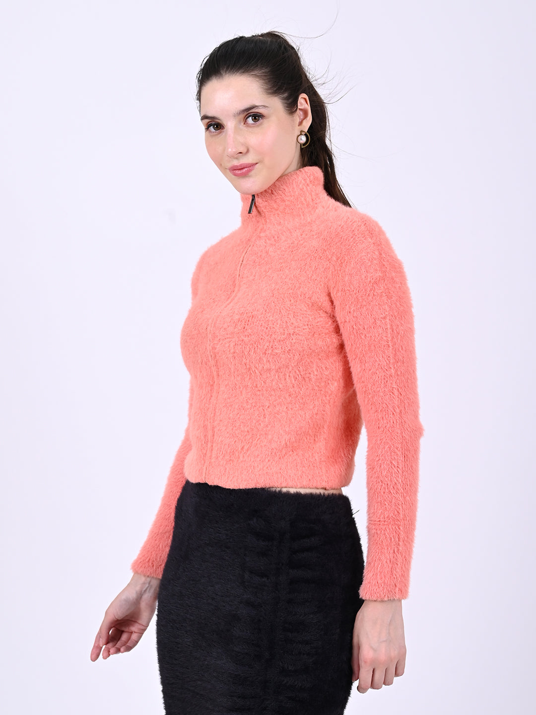 Women Peach Fur Sweatshirt