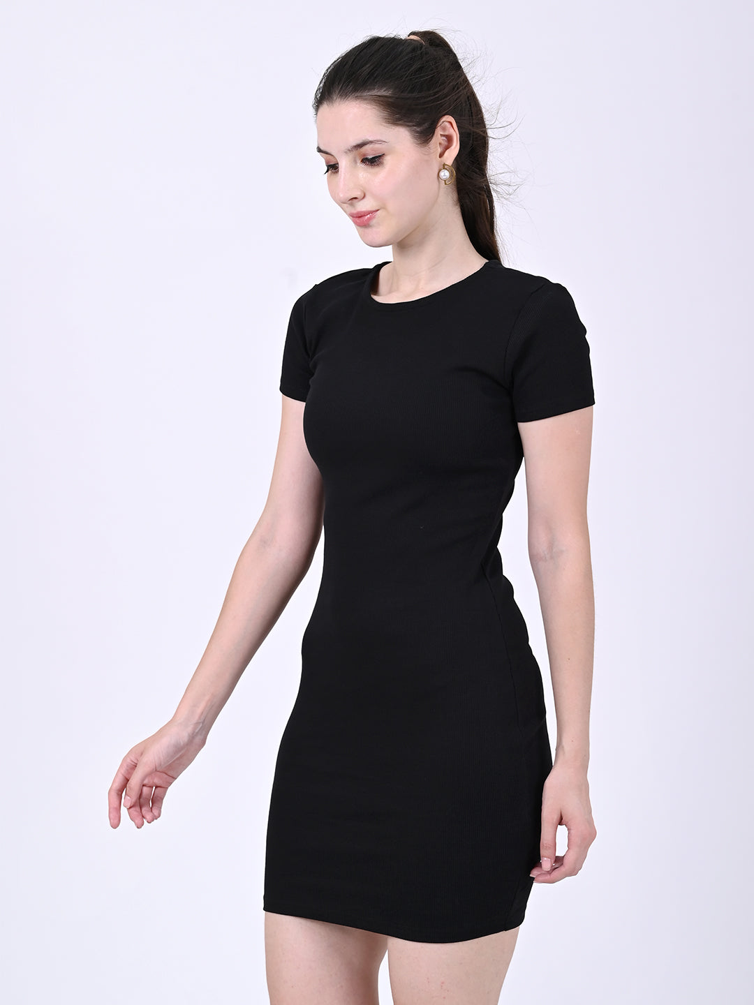 Women Black Round Neck Bodycon Dress