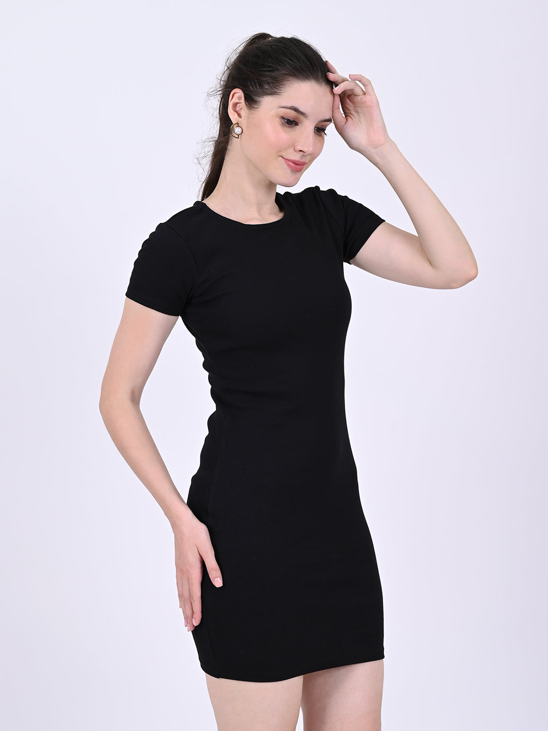 Women Black Round Neck Bodycon Dress